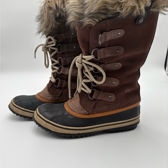 Sorel Dark Brown Joan of arctic Fur-Lined Winter lace up Boots preppy Y2K size 7 - Picture 2 of 7